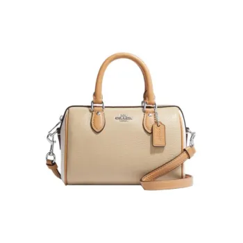 COACH Rowan Cow Leather Handbag Small Size Women's Beige Yellow