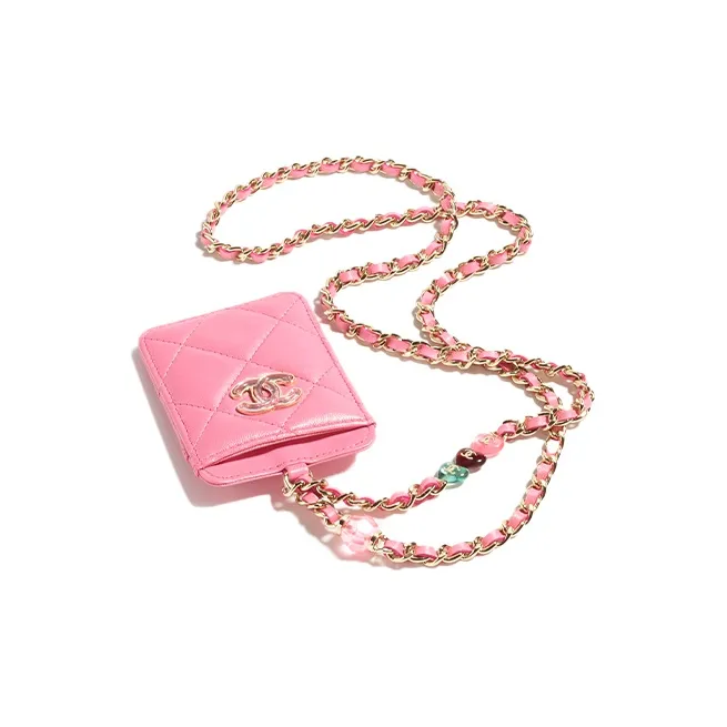 CHANEL Satin Lambskin Card Holder Women's Pink-1