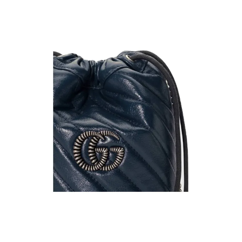 GUCCI GG Marmont Quilted Leather Bucket Bag, Shoulder Bag, Crossbody Bag Mini Women's Blue/White-6
