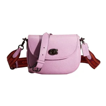COACH Willow Pebbled Leather Saddle Bag, Shoulder Bag, Crossbody Bag Small Size Women's Purple Orchid
