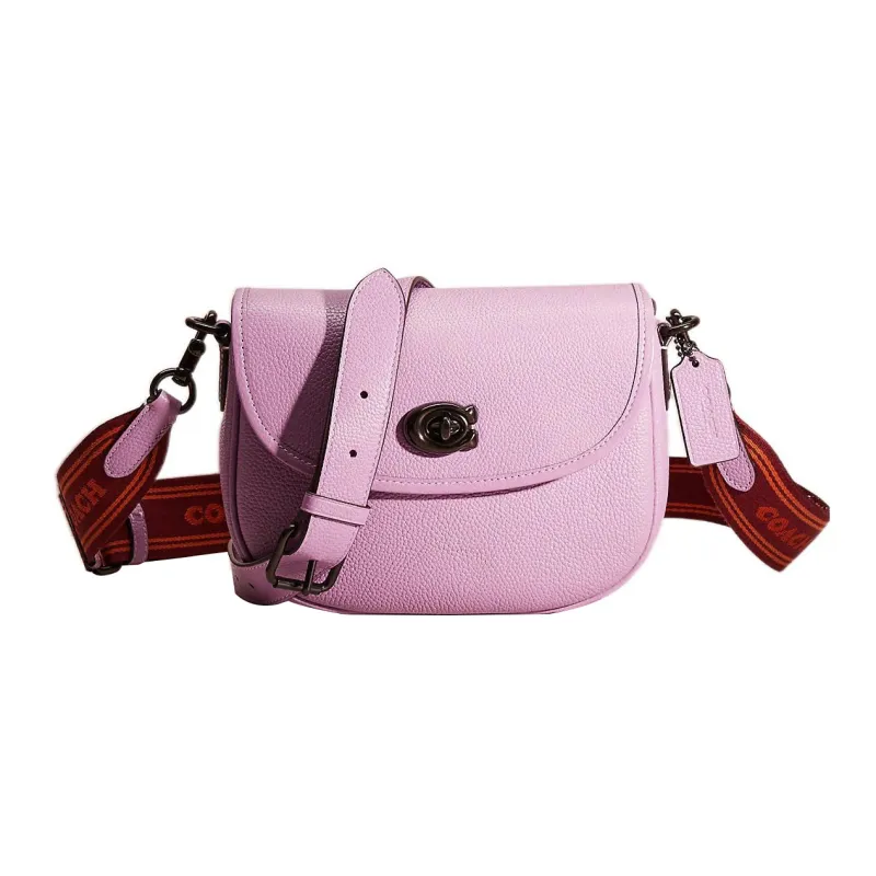 COACH Willow Pebbled Leather Saddle Bag, Shoulder Bag, Crossbody Bag Small Size Women's Purple Orchid-0
