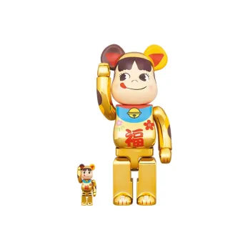 BE@RBRICK x FUJIYA Lucky Cat Peko Chan Fuku Blessing Gold Plated Trendy Figures 100%400%
