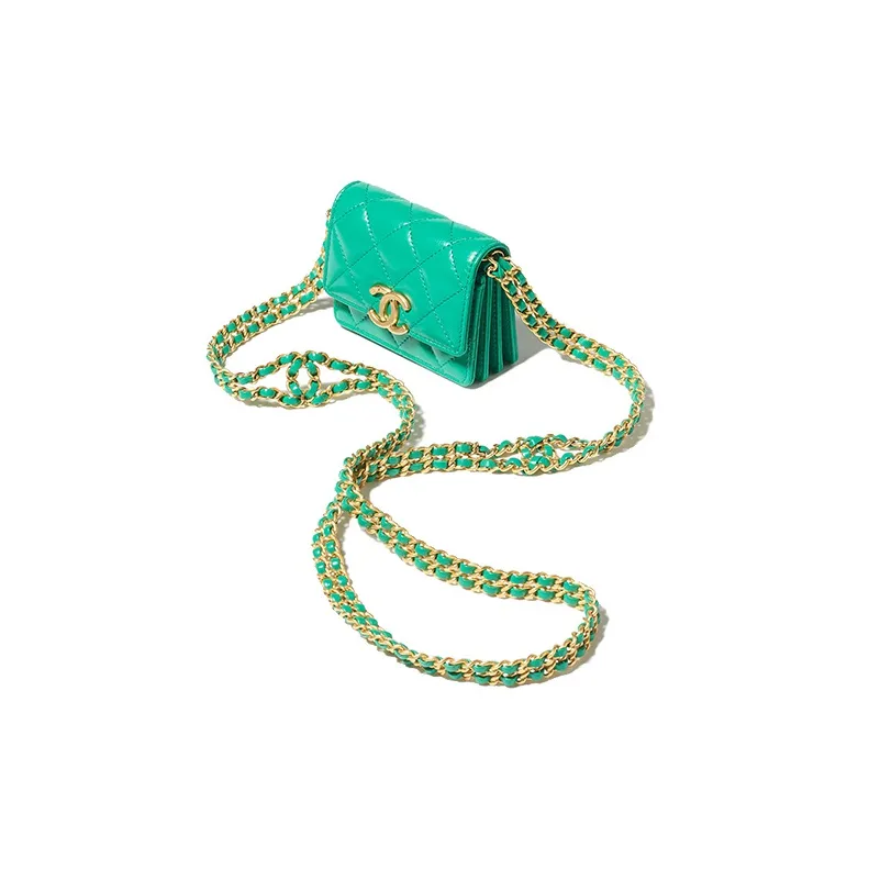 CHANEL Polished Lambskin One Shoulder Crossbody Clutch Women's Green-1
