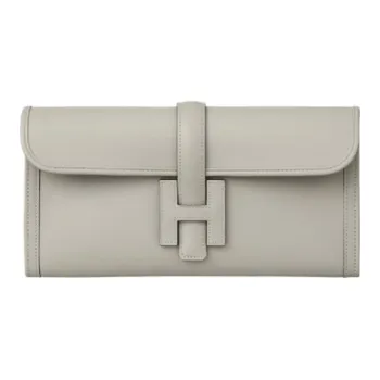 HERMES Jige Leather Wallets Clutches Regular Women's 80 Gris Perle Pearl Gray