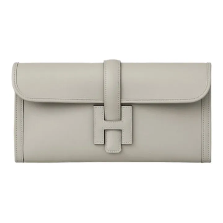 HERMES Jige Leather Wallets Clutches Regular Women's 80 Gris Perle Pearl Gray-0