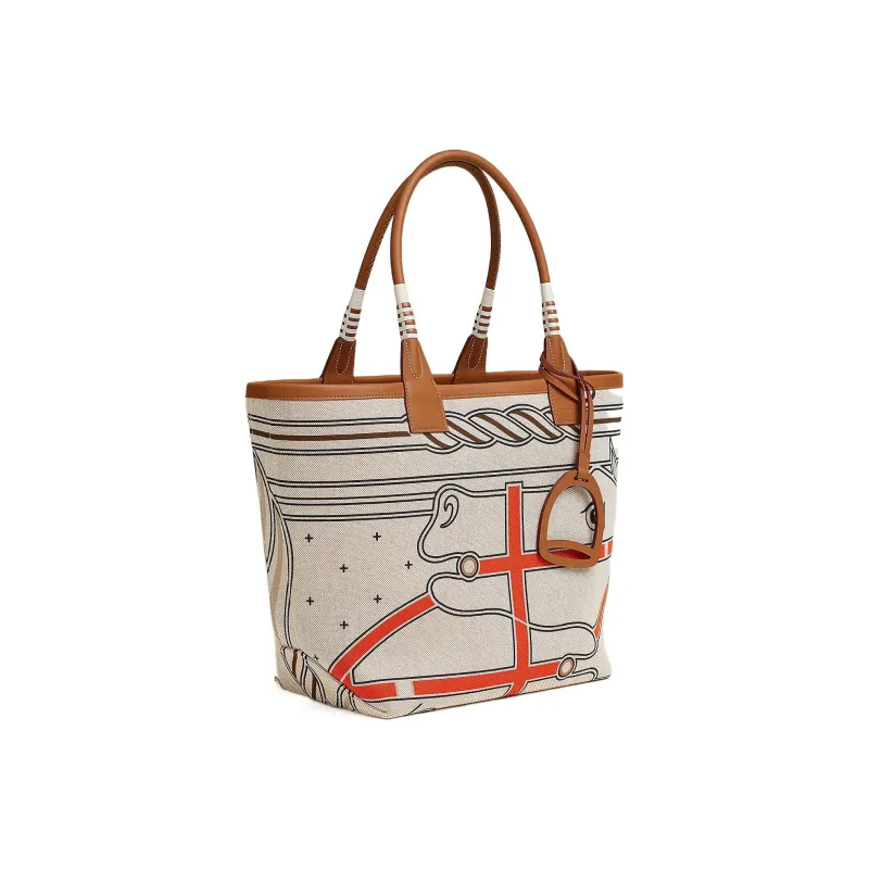 HERMES Steeple Canvas With Swift Leather Canvas Bag, Handbag Women's Greige-1