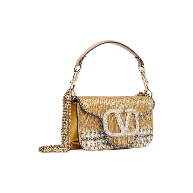 Valentino Locò Embroidery Shoulder Bag Crossbody Bag Handbag Mini Women's Crystal Metallic/Antique Brass-1