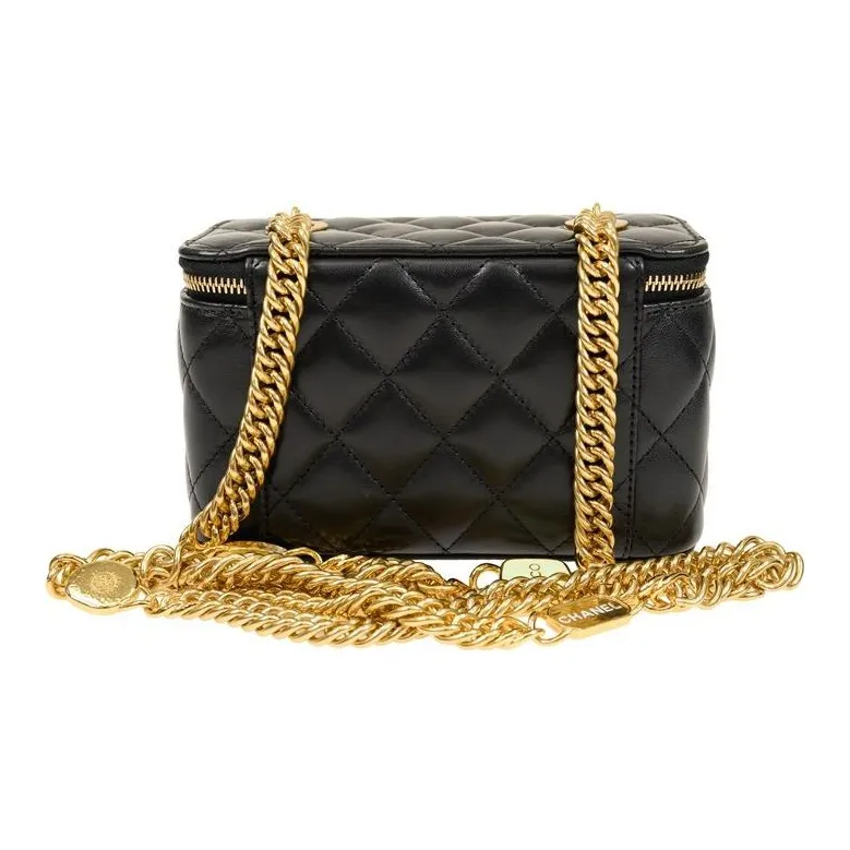 CHANEL Lambskin Makeup Bags Box Bag Shoulder Bag Crossbody Bag Small Size Women's Black-2