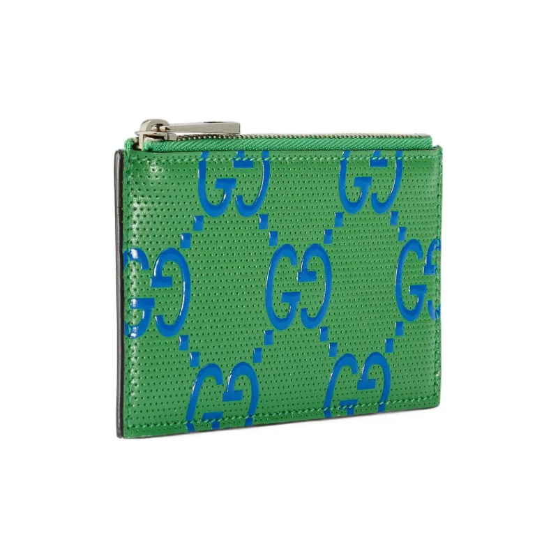 GUCCI Leather Card Clip Card Holder Women's Green-1