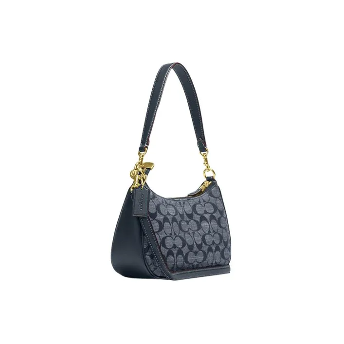 COACH Teri Fabric With Cow Leather Shoulder Bag, Handbag, Shoulder Bag Medium Size Women's Denim Blue-1