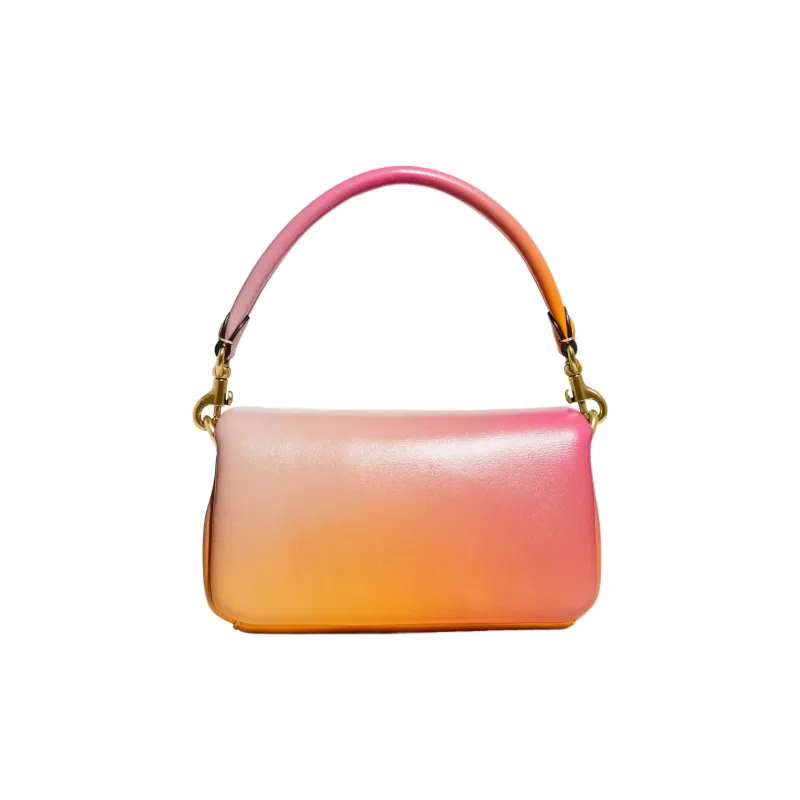 COACH Pillow Nappa Leather Patchwork Leather Handbag Shoulder Bag Women's Orange Color Blocking Pink-2