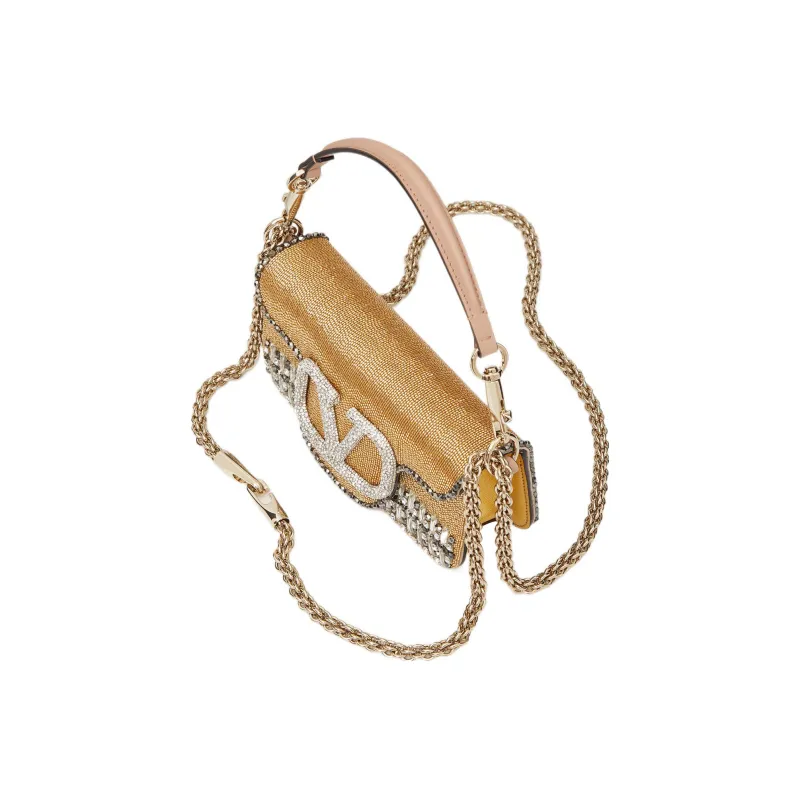 Valentino Locò Embroidery Shoulder Bag Crossbody Bag Handbag Mini Women's Crystal Metallic/Antique Brass-4