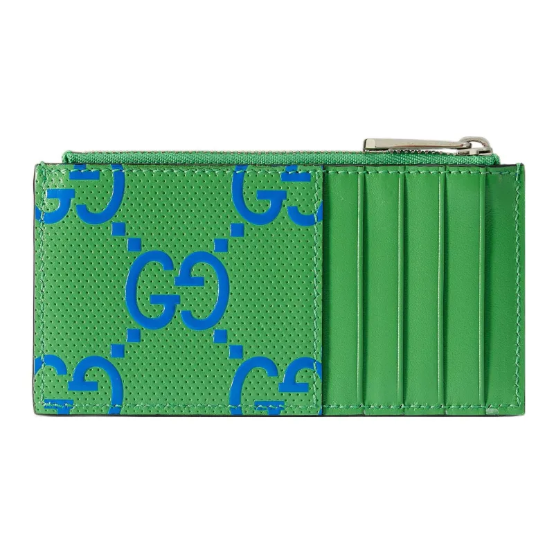 GUCCI Leather Card Clip Card Holder Women's Green-2