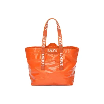 LOEWE Paper Texture Cow Leather Tote Bag, Shopping Bag, Shoulder Bag, Handbag Regular Unisex Orange