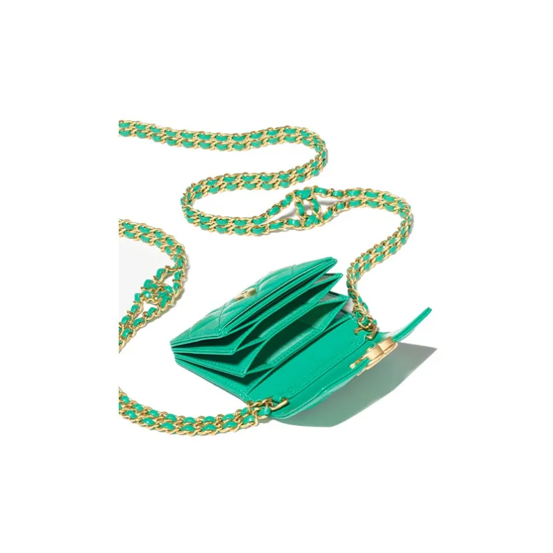 CHANEL Polished Lambskin One Shoulder Crossbody Clutch Women's Green-3