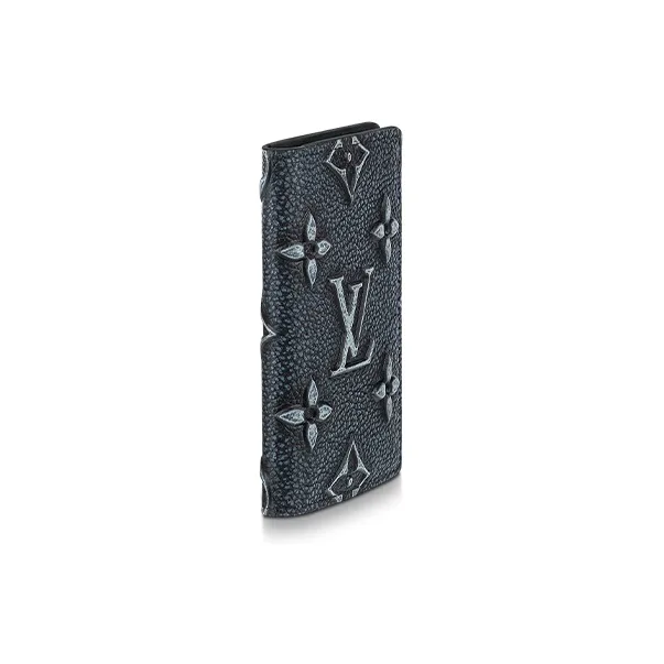 LOUIS VUITTON Leather Card Holder Men's Faded Blue-1