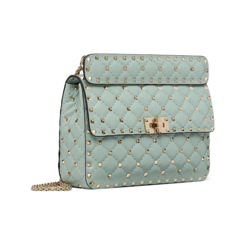 Valentino ROCKSTUD Stitched Nappa Lambskin Stud Bag, Portable Crossbody Bag, Shoulder Bag Women's Light Blue-1