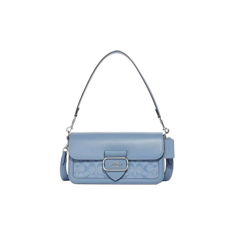 COACH Morgan Cow Leather With Textile Shoulder Bag Handbags Shoulder Bags Women's Light Blue-0