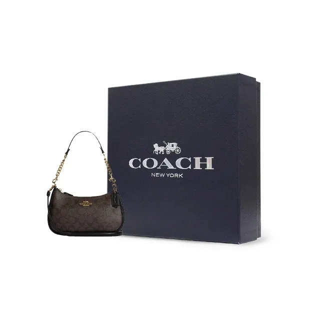 COACH Teri 25 Classic Presbyopia Zipper Closure Underarm Bag Handheld Shoulder Messenger Bag Medium Women's Brown Black-6