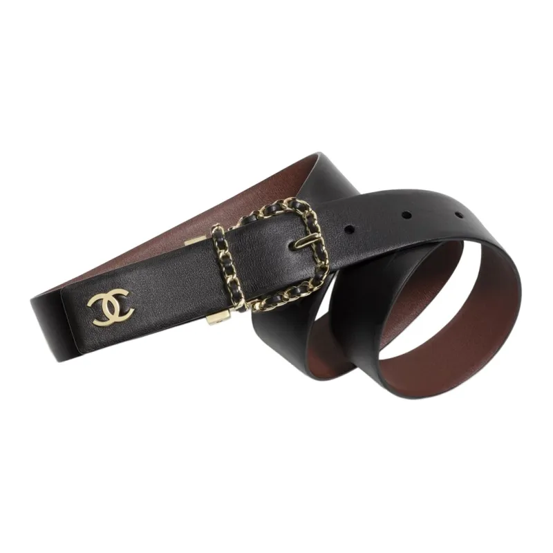 CHANEL Leather Belts Women's Black-0