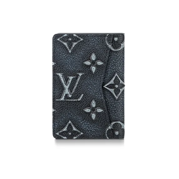 LOUIS VUITTON Leather Card Holder Men's Faded Blue-2