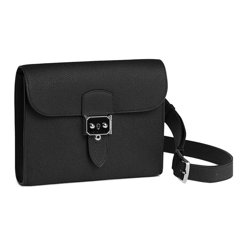 HERMES Sac A Depeches Laque Togo Calfskin Messenger Bag, Crossbody Bag Men's Noir Black-1