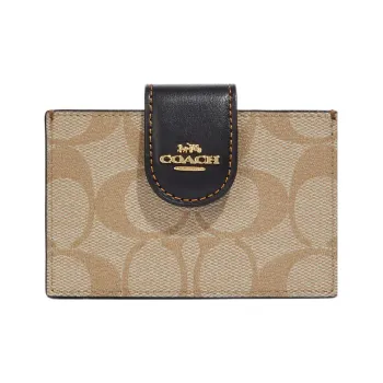 COACH Card Case Coated Canvas With Leather Card Holder Mini Women's Light Khaki