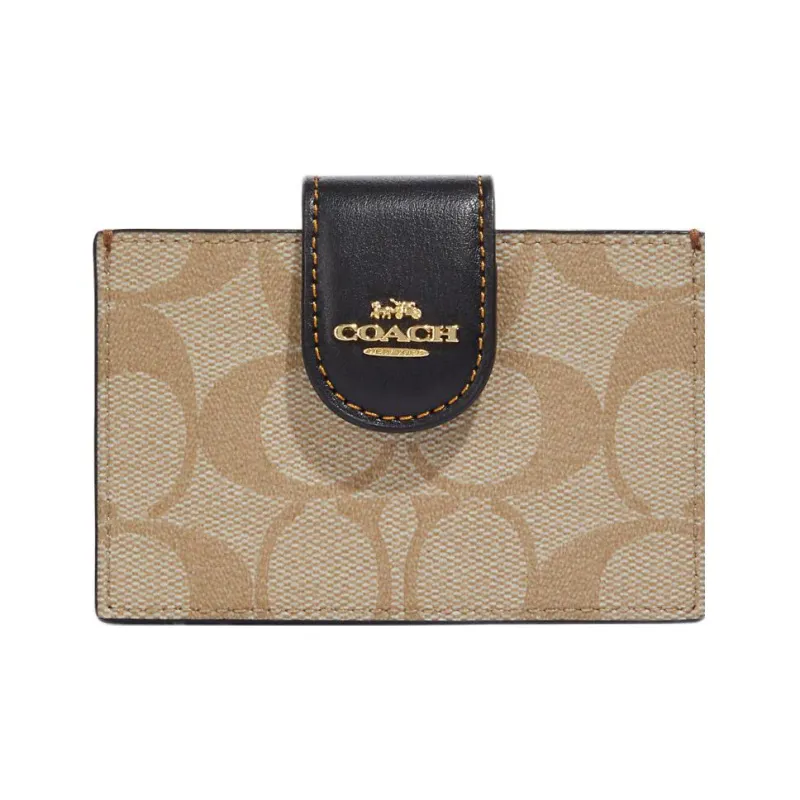 COACH Card Case Coated Canvas With Leather Card Holder Mini Women's Light Khaki-0