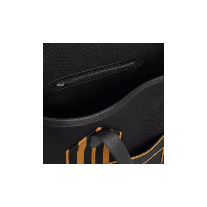 HERMES Pursangle Canvas With Taurillon Clemence Leather Tote Bag Shopping Bag Canvas Bag Handbags Women's Black/Caramel-3
