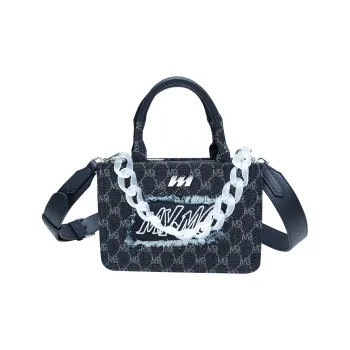 MQ PU Leather Tote Bag Shopping Bag Shoulder Bags Handbags Small Size Unisex Blue/Ecru/Black