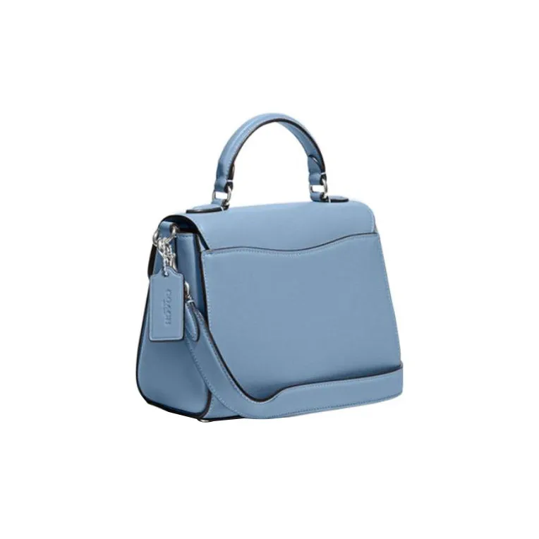 COACH Morgan Chambray Fabric With Cow Leather Handbag, Shoulder Bag, Crossbody Bag Trumpets Women's Light Blue-1