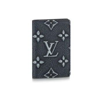 LOUIS VUITTON Leather Card Holder Men's Faded Blue
