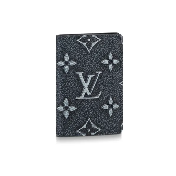 LOUIS VUITTON Leather Card Holder Men's Faded Blue-0