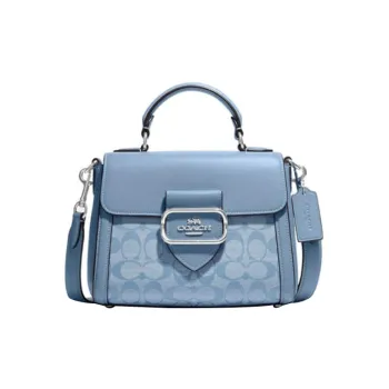 COACH Morgan Chambray Fabric With Cow Leather Handbag, Shoulder Bag, Crossbody Bag Small Size Women's Light Blue