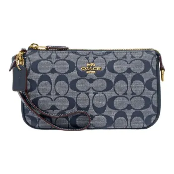 COACH Nolita Jacquard Fabric Bonded Cow Split Leather Handbag Shoulder Bag Women's Denim Blue