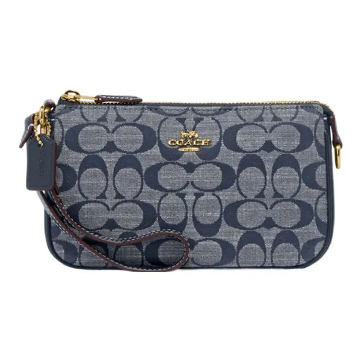 COACH Nolita Jacquard Fabric Bonded Cow Split Leather Handbag Shoulder Bag Women's Denim Blue-0