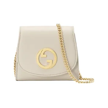 GUCCI Blondie Leather Shoulder Bag Crossbody Bag Wallet Medium Size Women's White