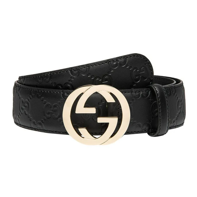 GUCCI Signature Double G Smooth Buckle Leather Belts Men's Black Width 3.7CM-1