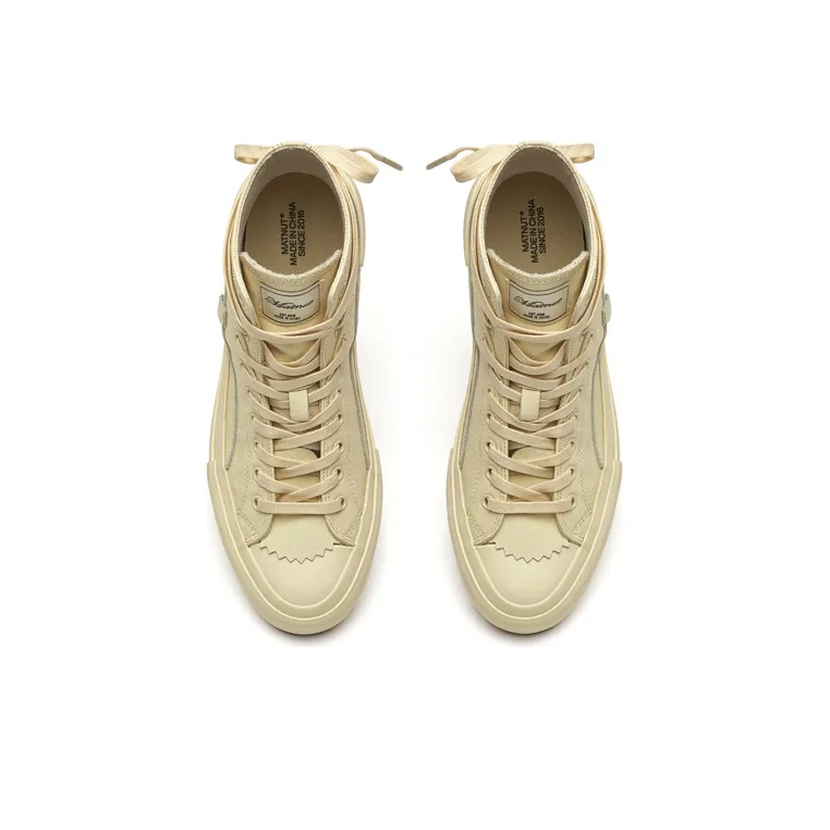 MATNUT FUSION Ecru Top Grain Cow Leather, Height Increasing, Vintage, Platform, Versatile, High Top Shoes-3