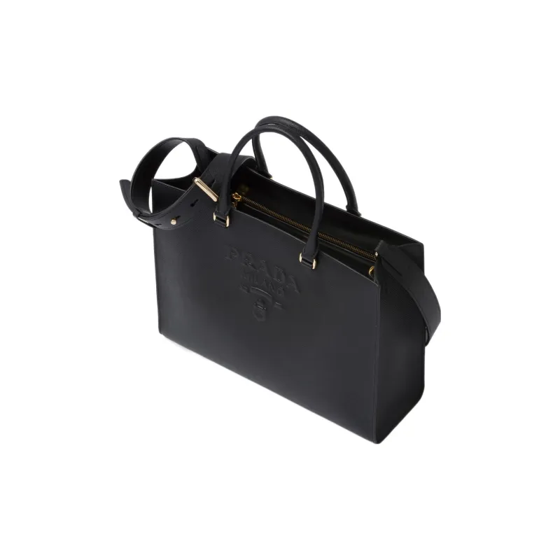 PRADA Saffiano Leather Shoulder Bag Crossbody Bag Handbag Large Size Women's Black-2