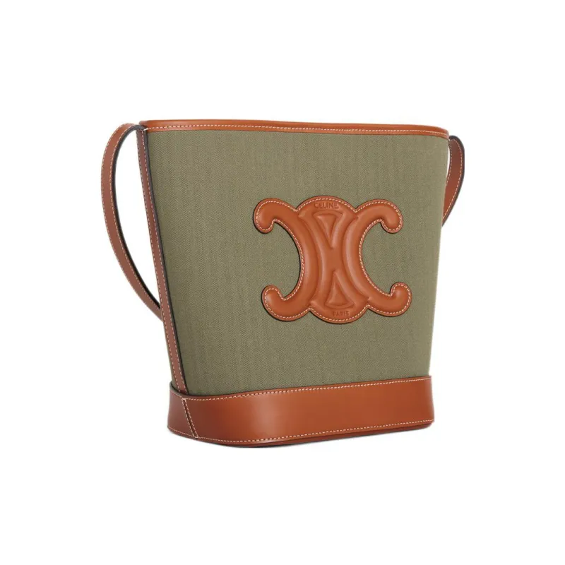 CELINE Cuir Triomphe Fabric With Calfskin Bucket Bag, Crossbody Bag, Shoulder Bag Women's-1