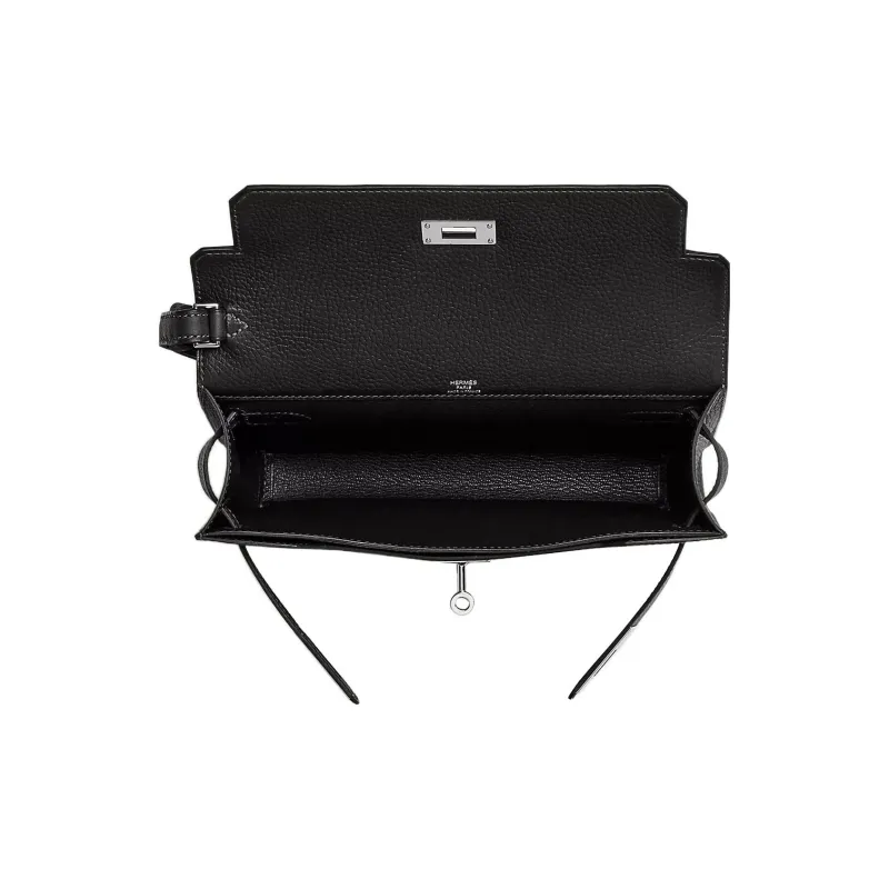 HERMES Kelly Depeches Galop D Cow Leather Clutch Men's Noir Black-2