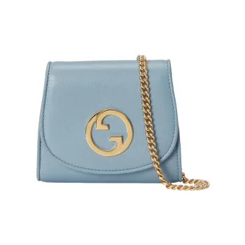 GUCCI Blondie Leather Shoulder Bag Crossbody Bag Wallet Medium Size Women's Light Blue