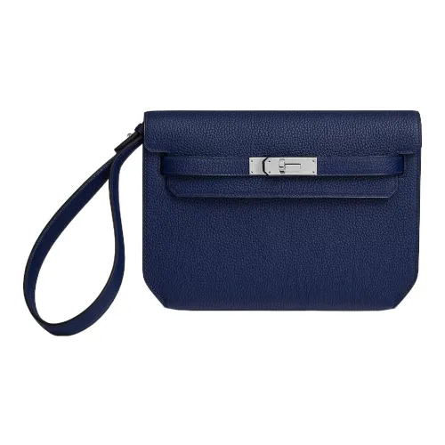 HERMES Kelly Depeches Togo Calfskin Clutch Men's 73 Bleu Saphir Sapphire Blue