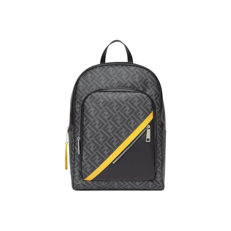 FENDI Cotton With Calfskin Backpack Men's Black/Gray-0