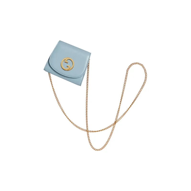 GUCCI Blondie Leather Shoulder Bag Crossbody Bag Wallet Medium Size Women's Light Blue-7