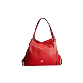 COACH Edie Pebbled Leather Handbag Shoulder Bag Large Size Women's Red