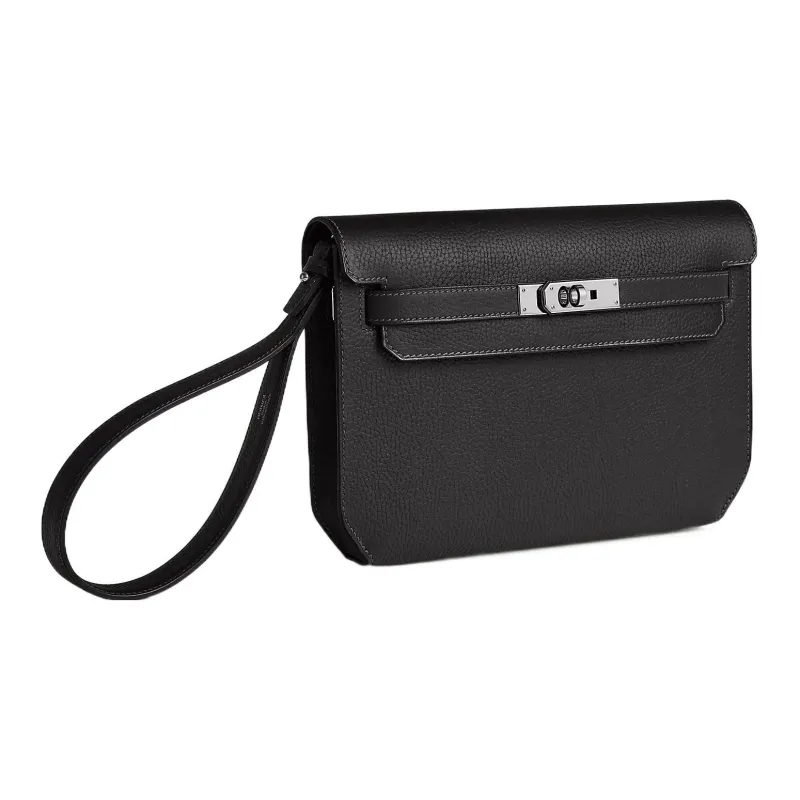 HERMES Kelly Depeches Galop D Cow Leather Clutch Men's Noir Black-1