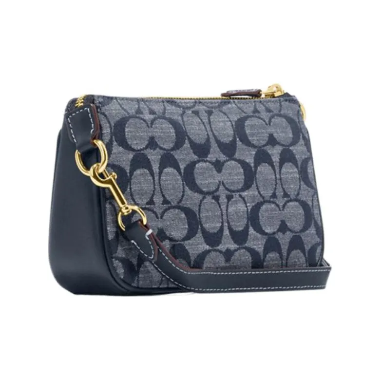 COACH Nolita Jacquard Fabric Bonded Cow Split Leather Handbag Shoulder Bag Women's Denim Blue-1