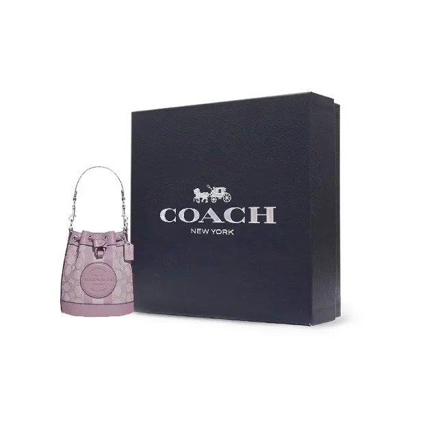 COACH Dempsey Fabric With Pebbled Leather Bucket Bag, One Shoulder Handbag, Crossbody Bag Mini Women's Lilac Purple-6